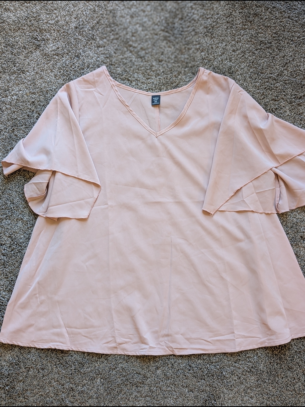 SHEIN Blush Pink V-Neck Ruffle Sleeve Tunic
